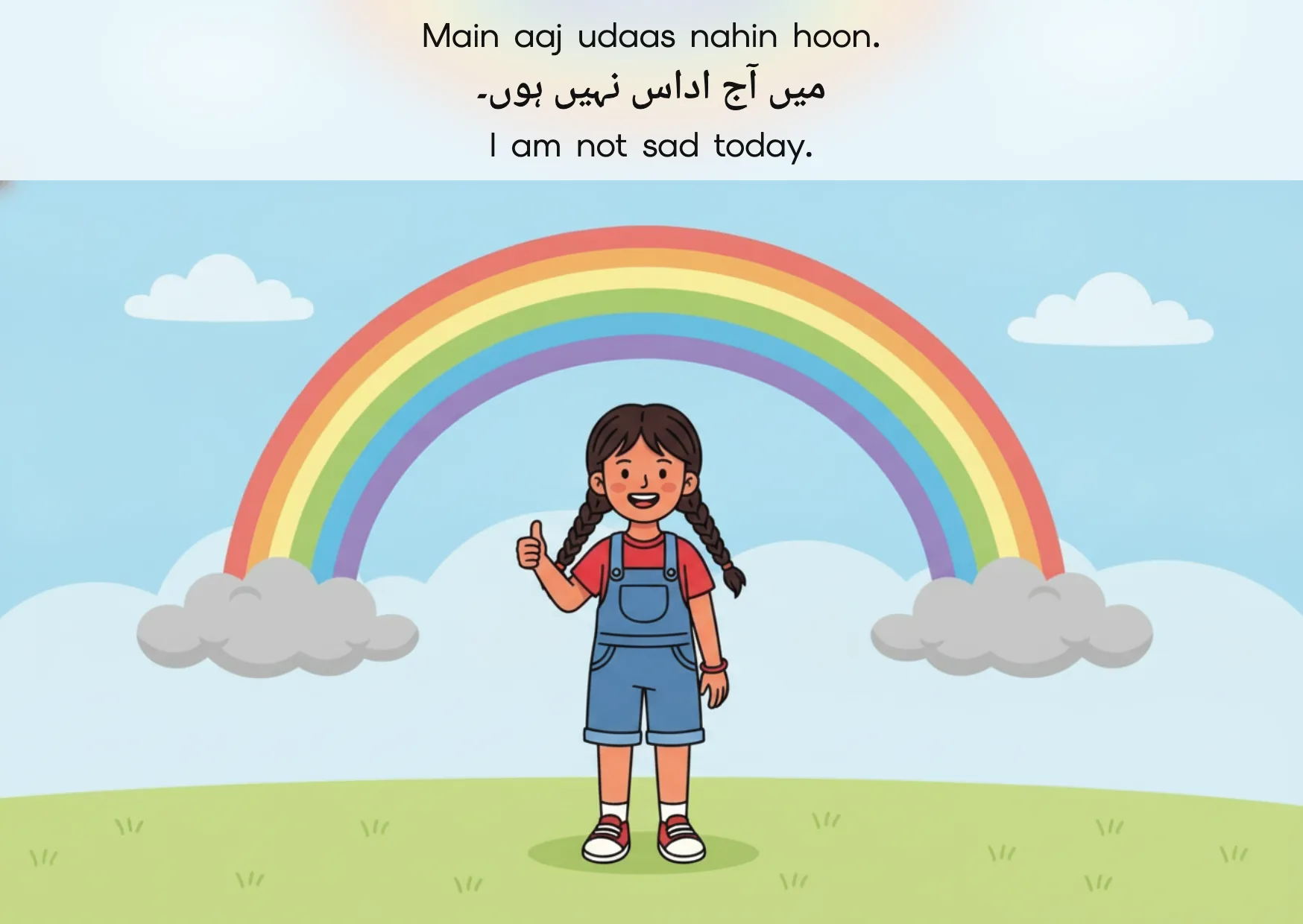 Flashcard: I am not sad today. (میں آج اداس نہیں ہوں۔)