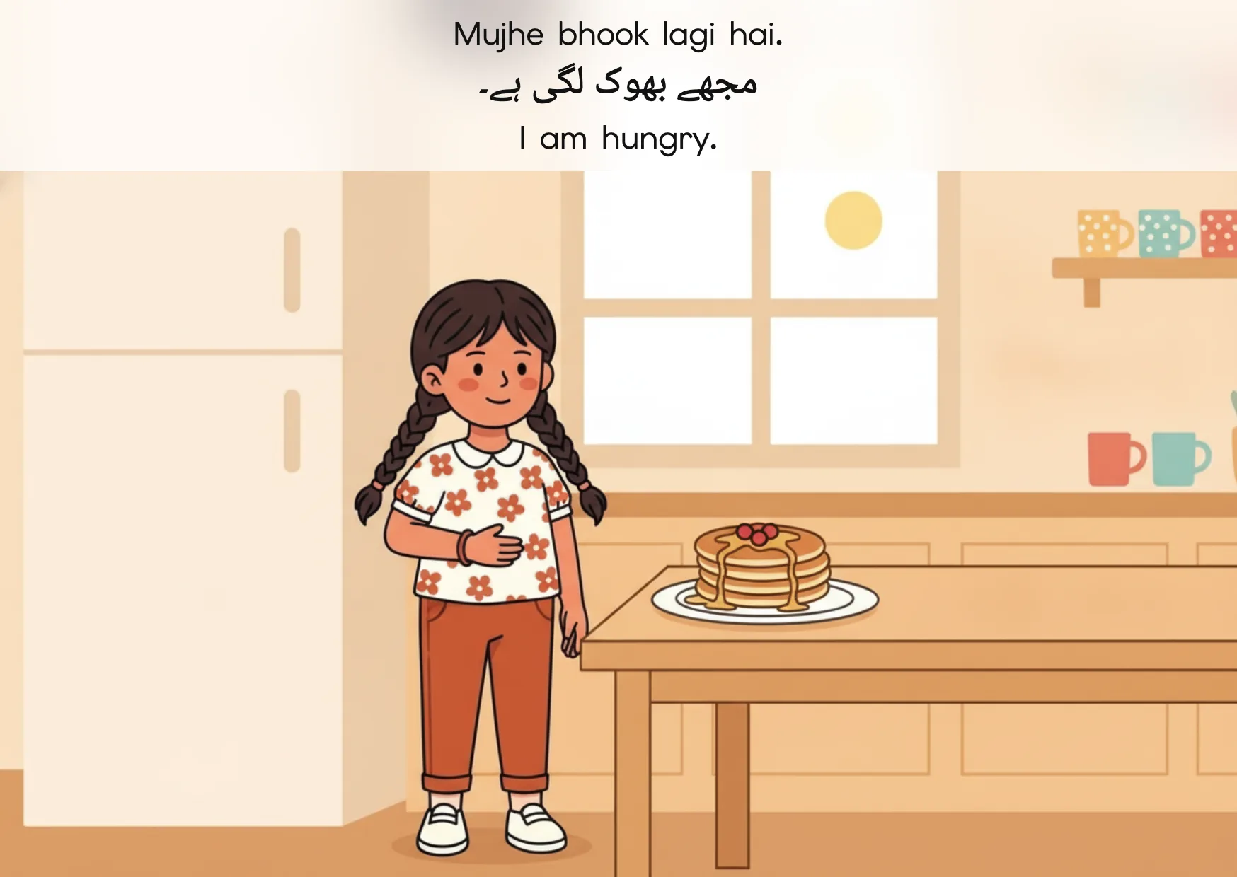 Flashcard: I am hungry. (مجھے بھوک لگی ہے۔)