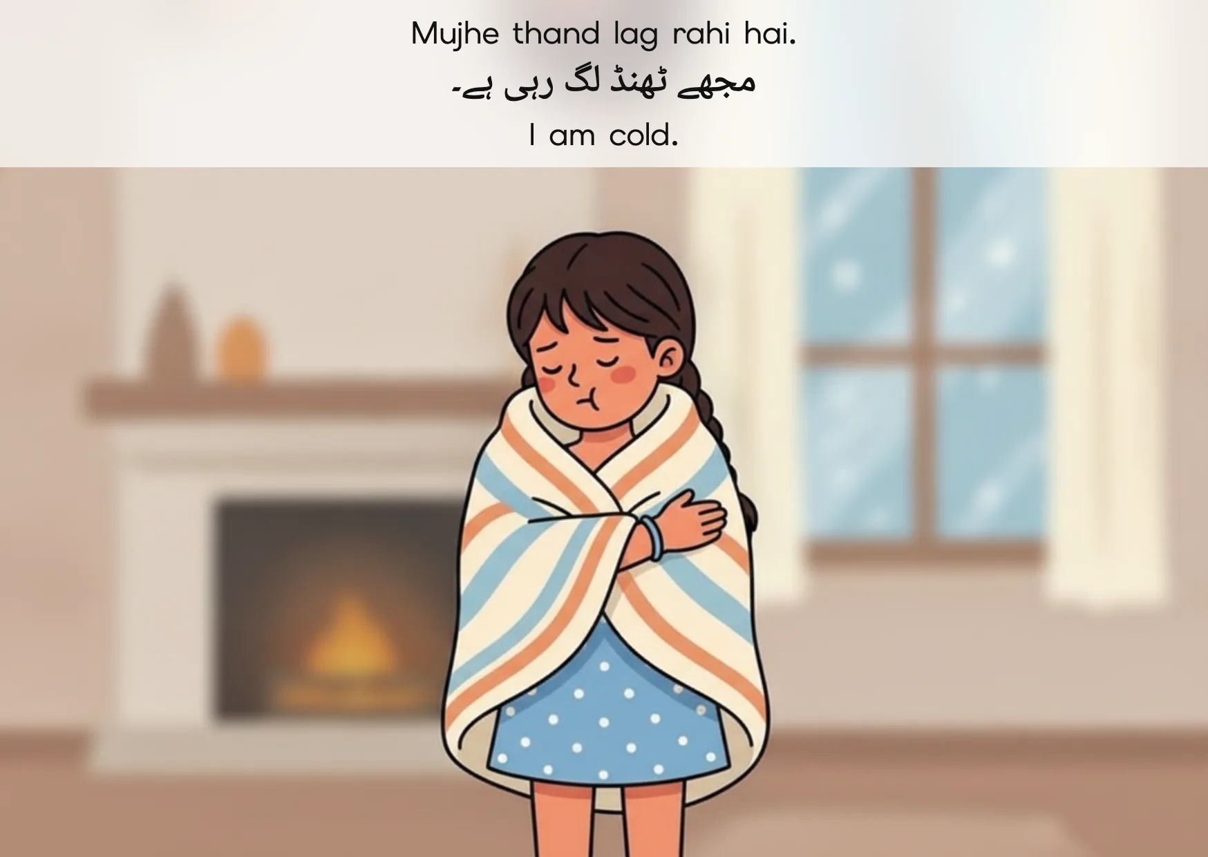 Flashcard: I am cold. (مجھے ٹھنڈ لگ رہی ہے۔)
