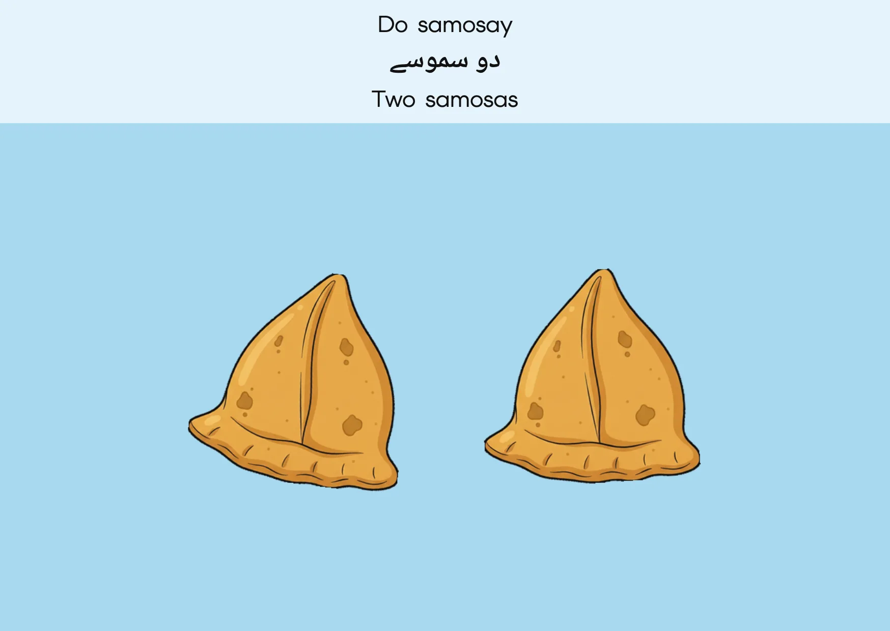 Flashcard: Two samosas (دو سموسے)