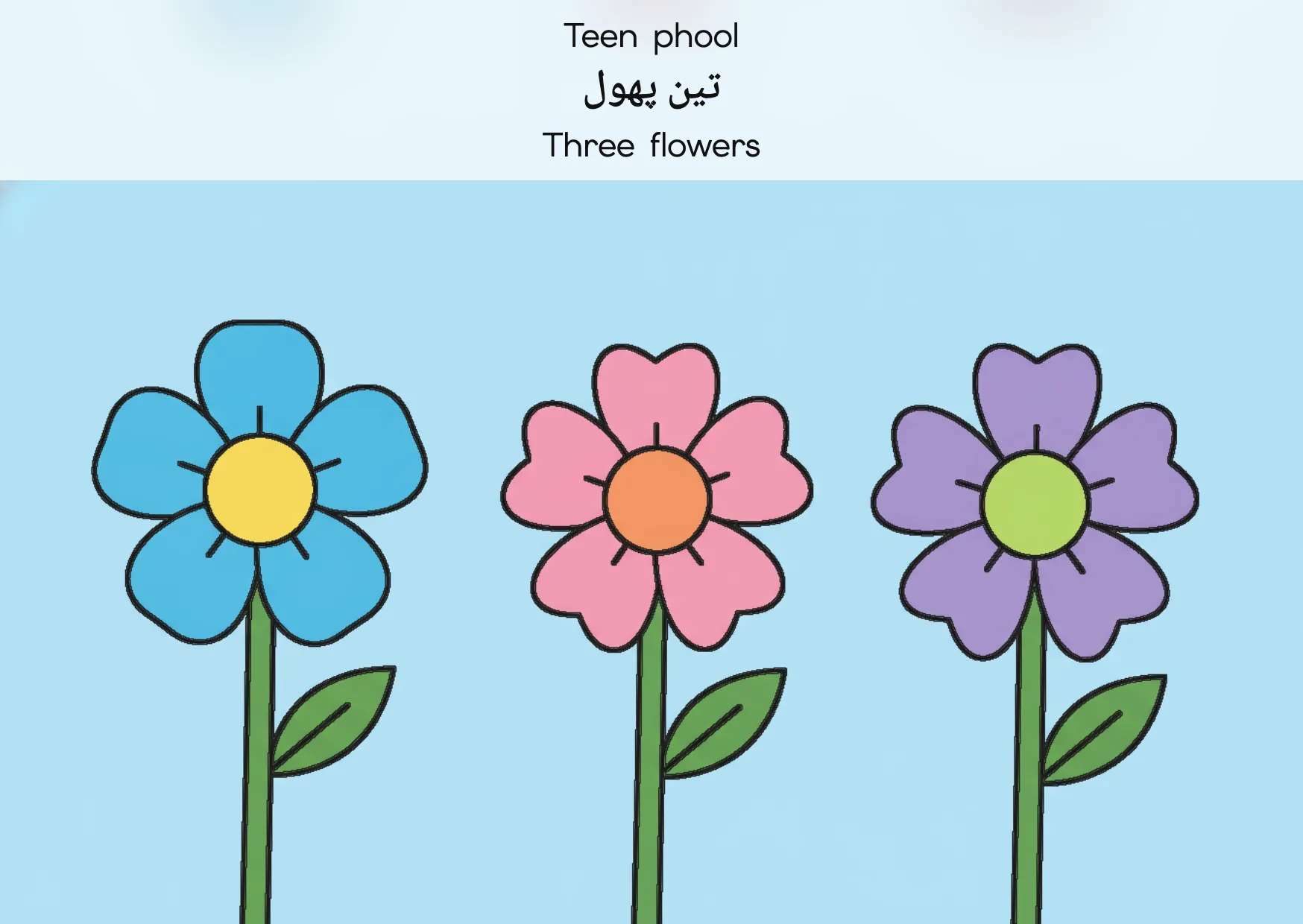 Flashcard: Three flowers (تین پھول)