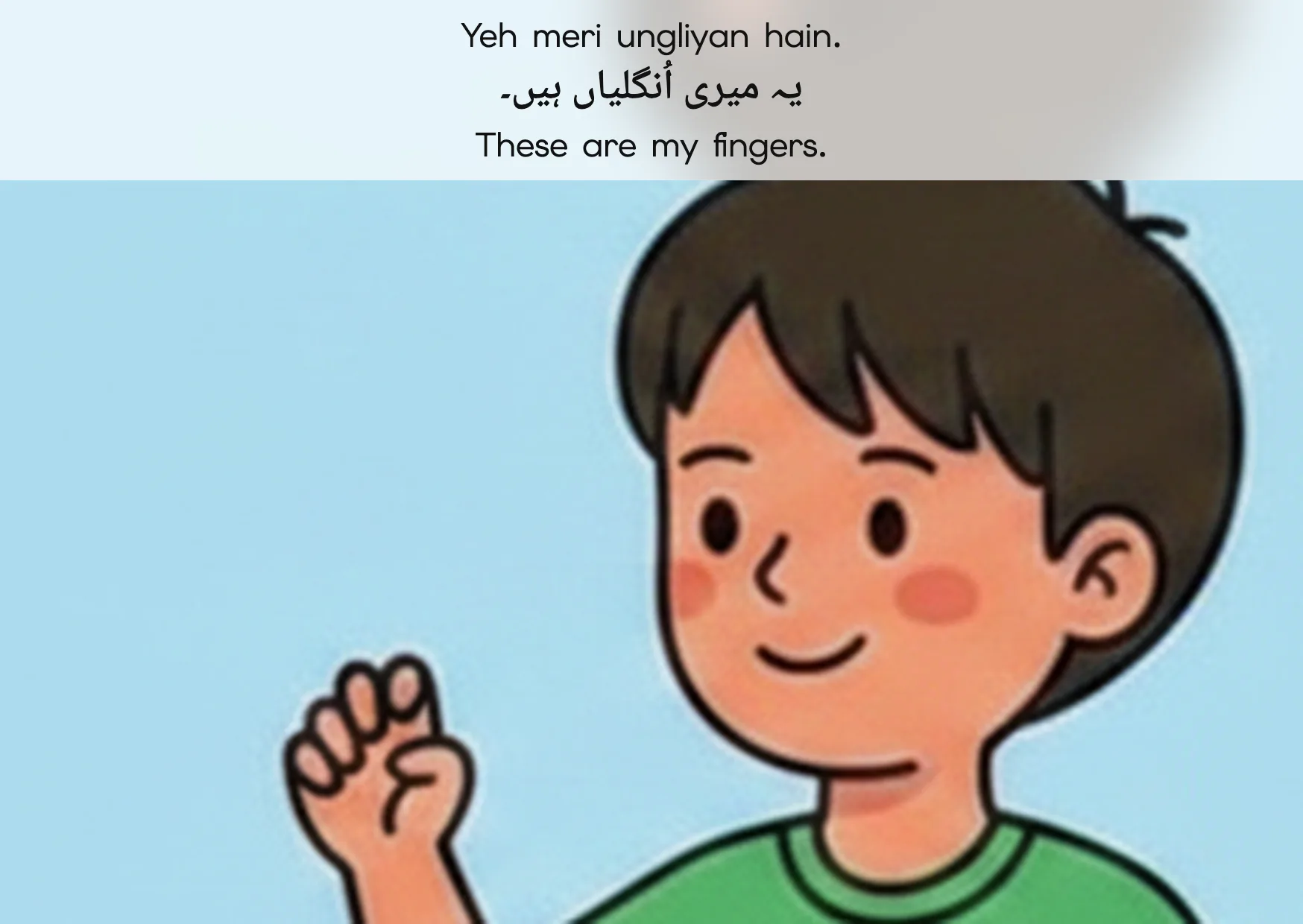 Flashcard: These are my fingers. (یہ میری اُنگلیاں ہیں۔)