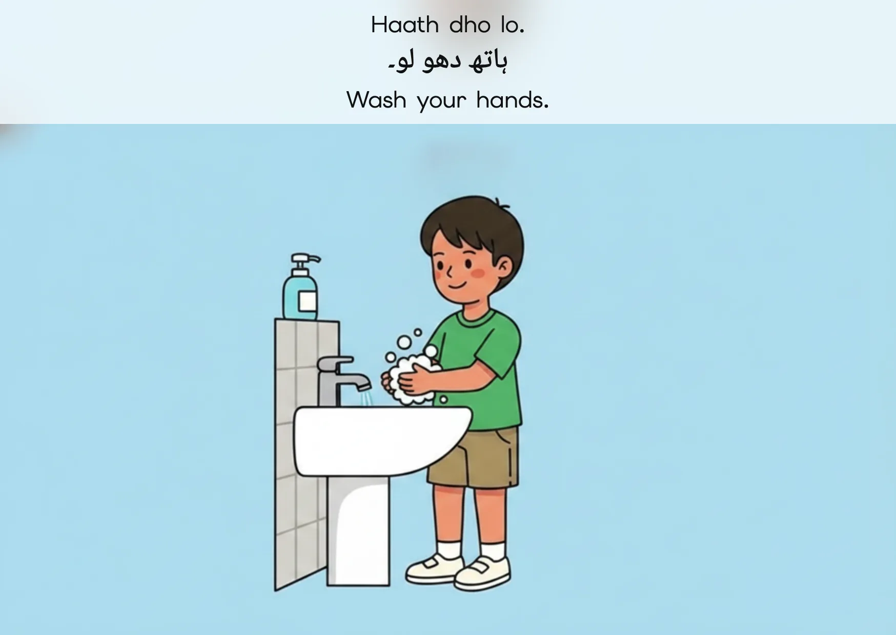 Flashcard: Wash your hands. (ہاتھ دھو لو۔)