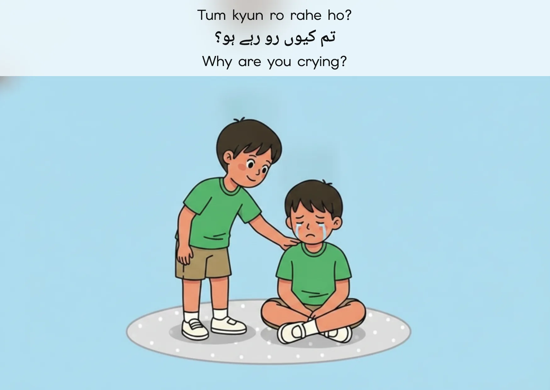 Flashcard: Why are you crying? (تم کیوں رو رہے ہو؟)