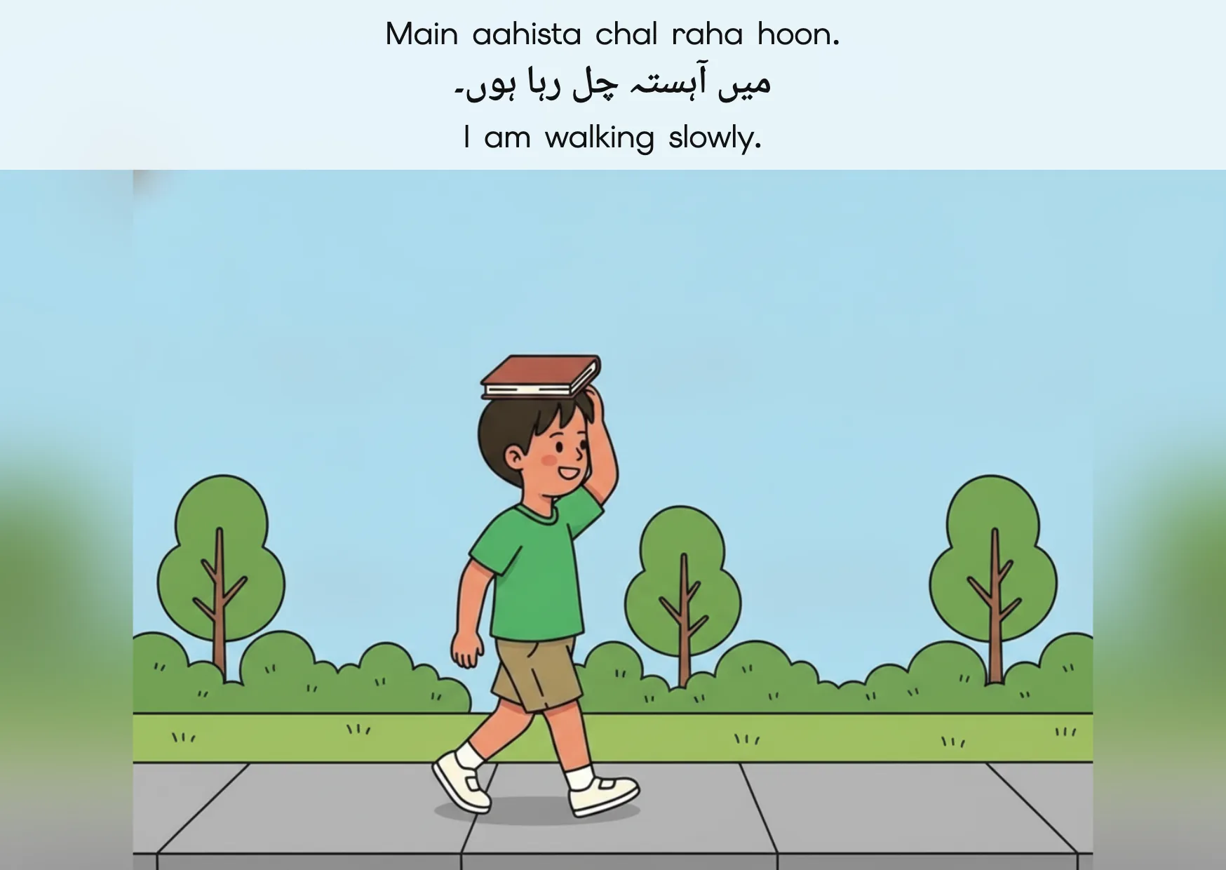 Flashcard: I am walking slowly. (میں آہستہ چل رہا ہوں۔)