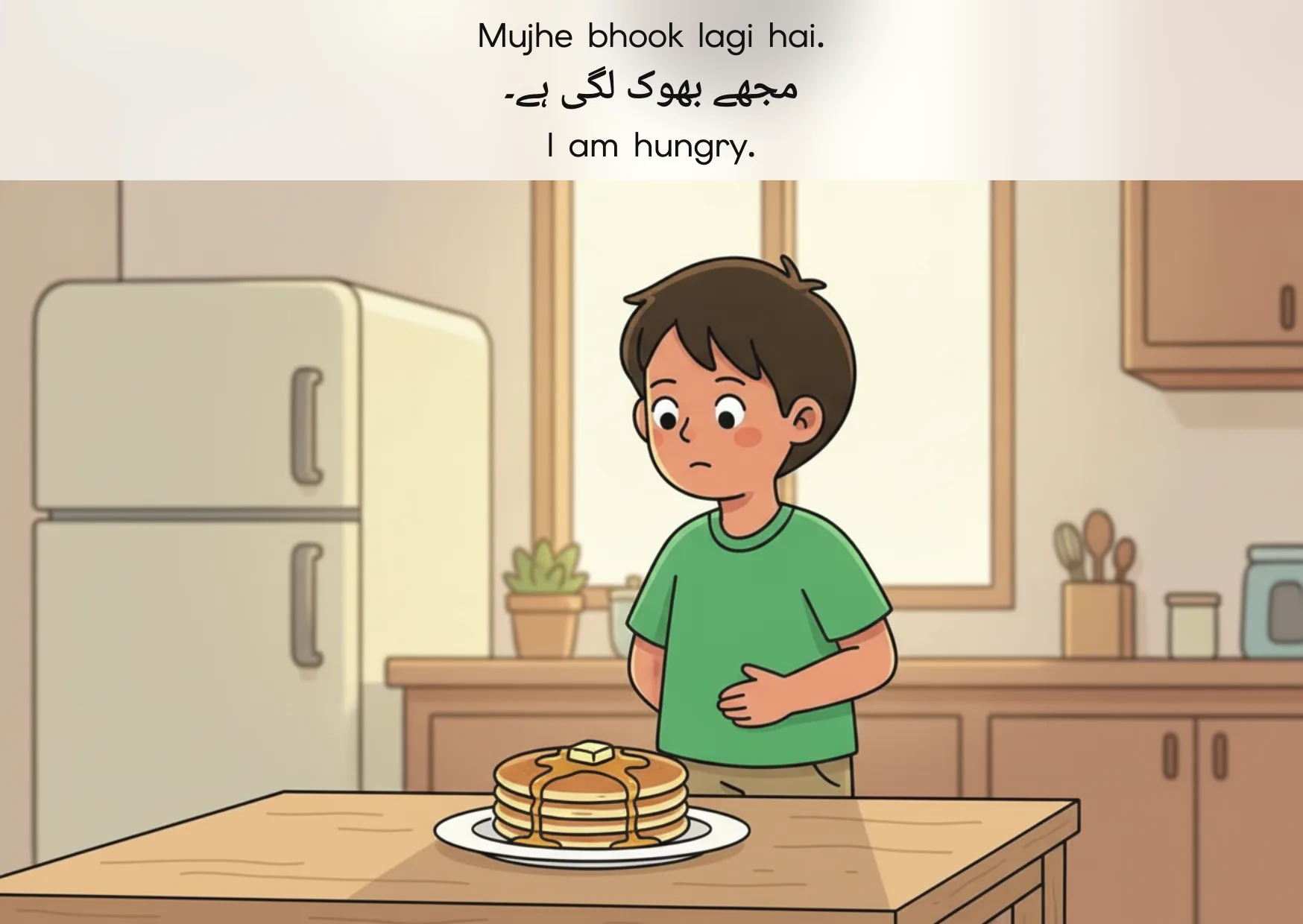 Flashcard: I am hungry. (مجھے بھوک لگی ہے۔)