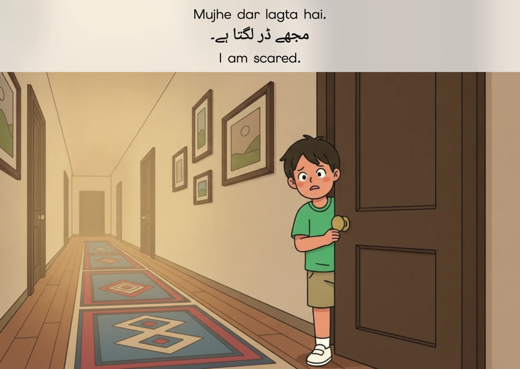 Flashcard: I am scared. (مجھے ڈر لگتا ہے۔)