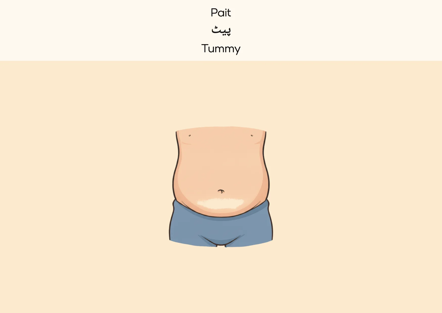 Flashcard: Tummy (پیٹ)