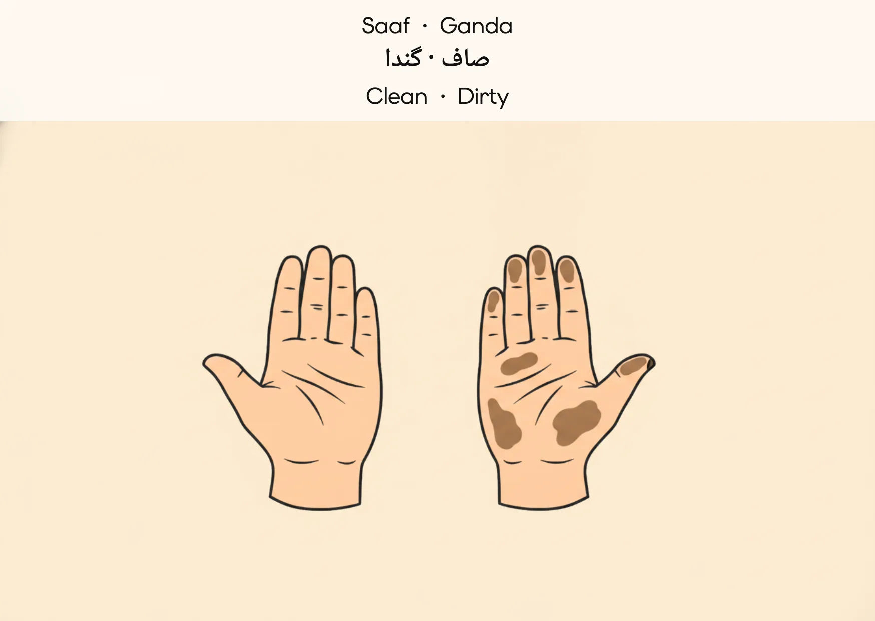 Flashcard: Clean · Dirty (صاف · گندا)